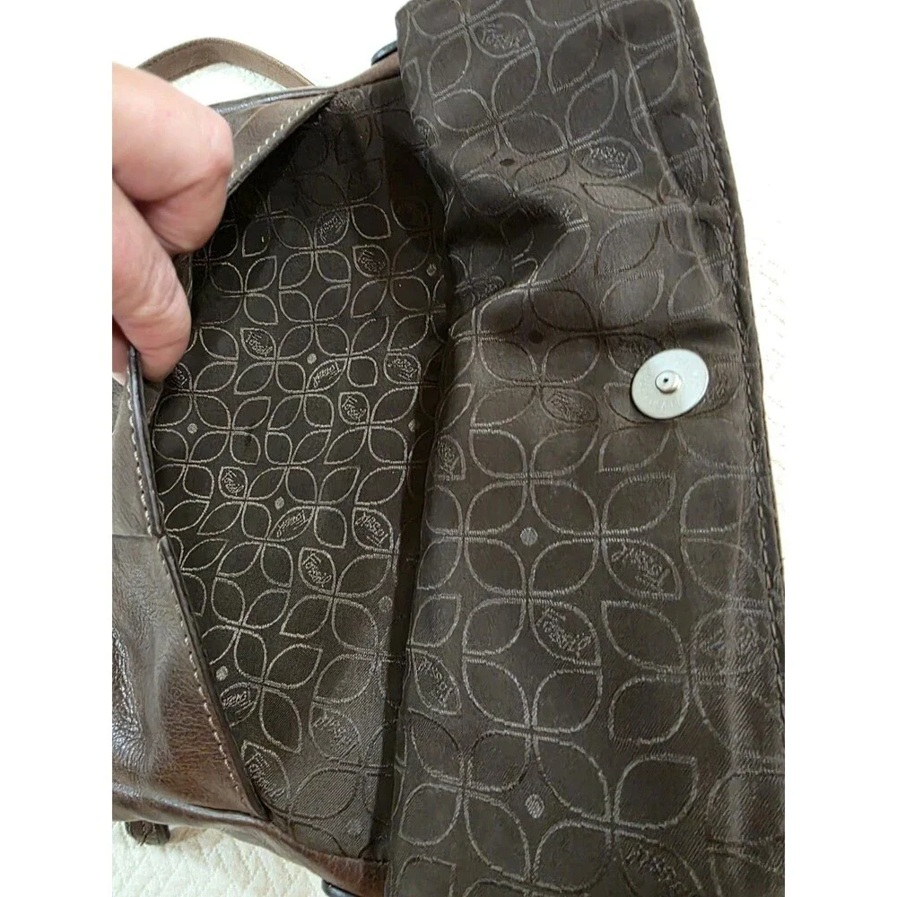 Vintage Fossil Crosstown Dark Brown Leather Crossbody Organizer Bag